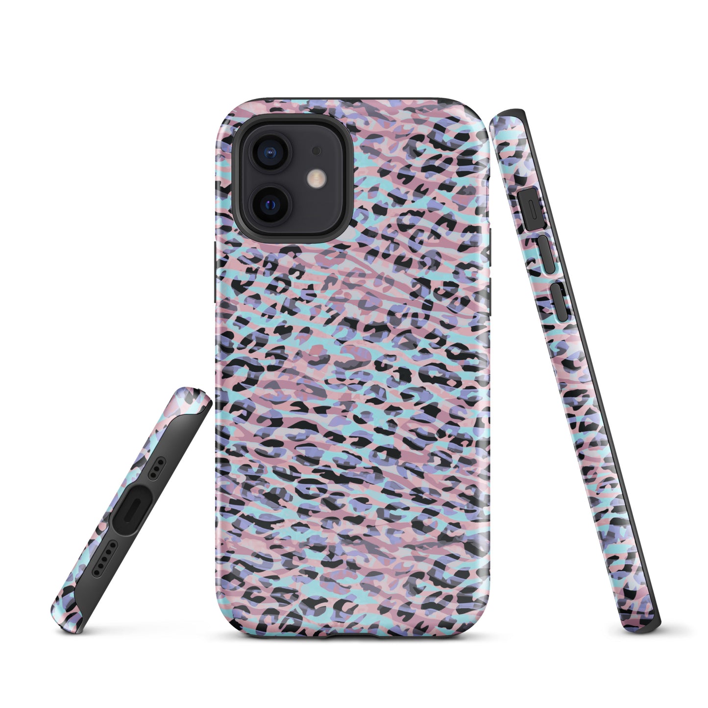 Tough Case for iPhone®- Zebra and Leopard Print Pink with Cyan