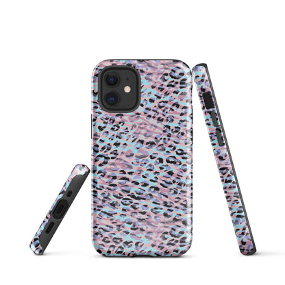 Tough Case for iPhone®- Zebra and Leopard Print Pink with Cyan