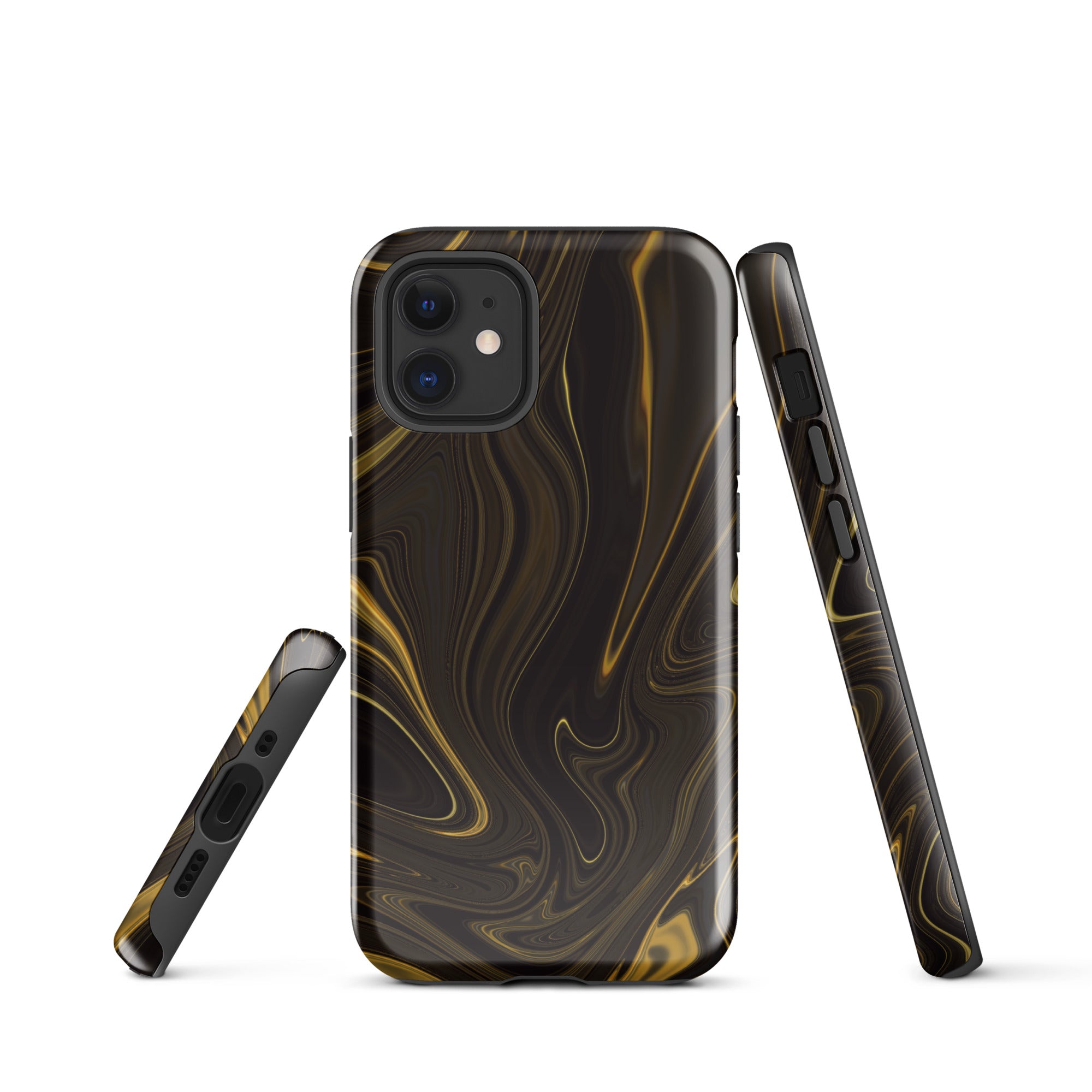 Tough Case for iPhone®- Liquid Gold Marble Black