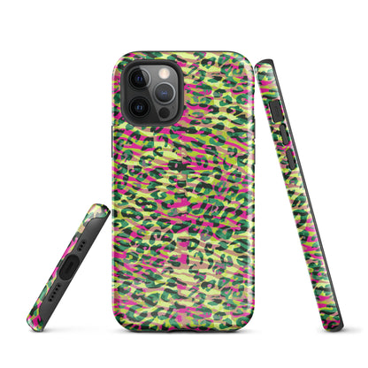 Tough Case for iPhone®-  Zebra and Leopard Print Magenta with Yellow