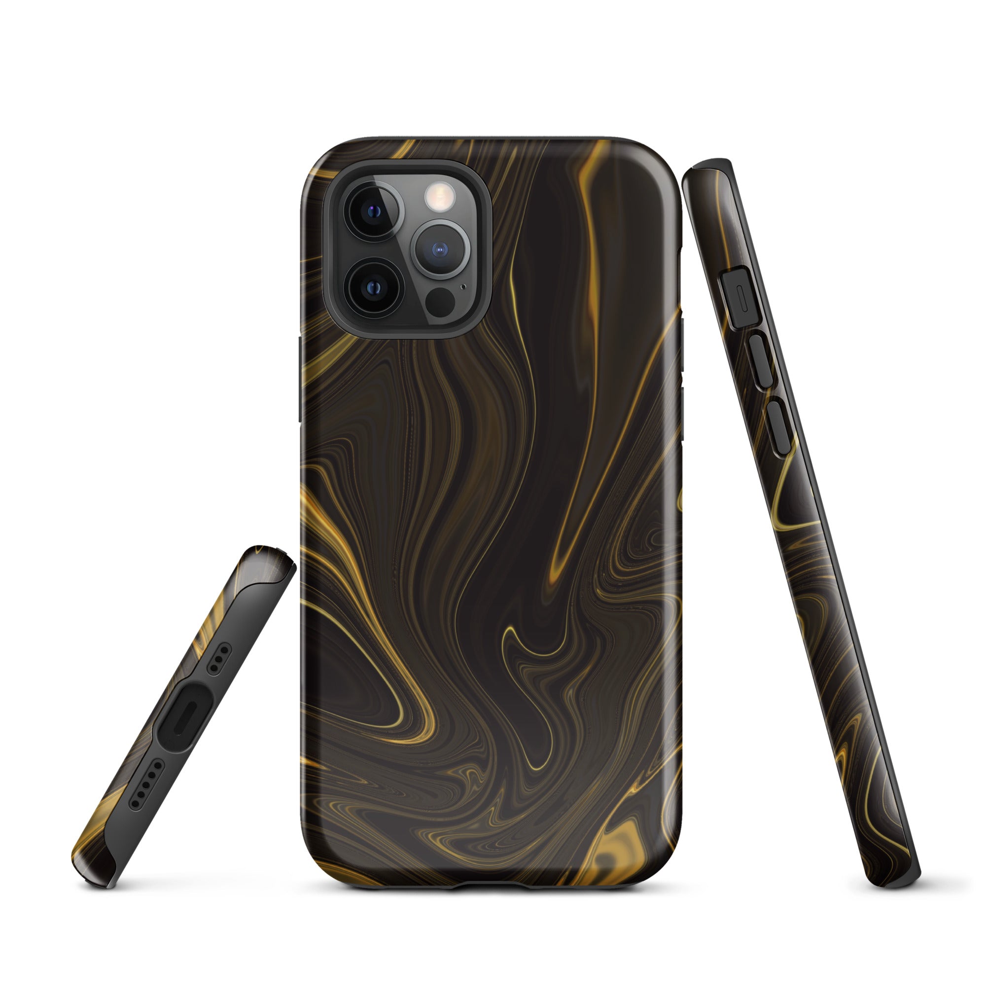 Tough Case for iPhone®- Liquid Gold Marble Black