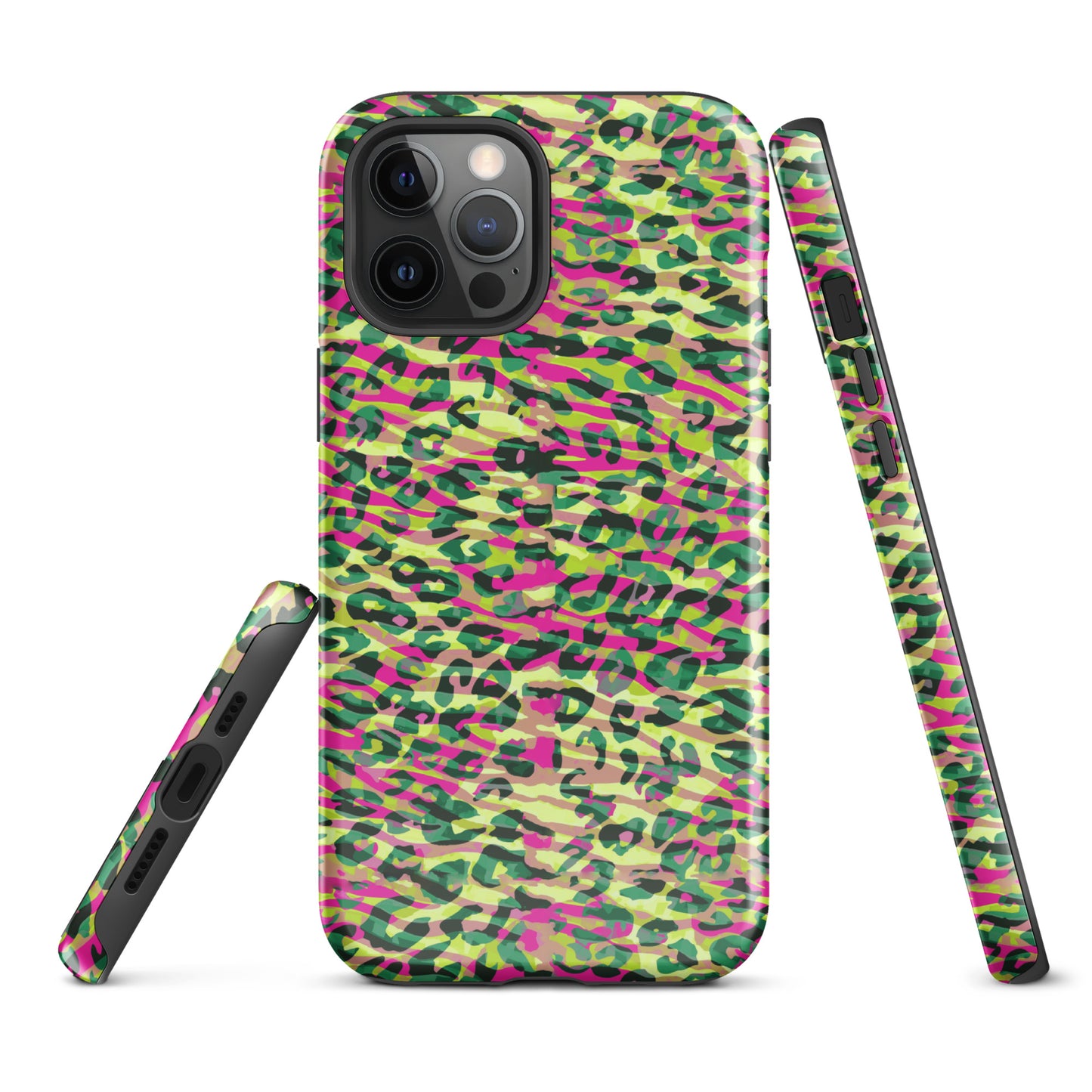 Tough Case for iPhone®-  Zebra and Leopard Print Magenta with Yellow