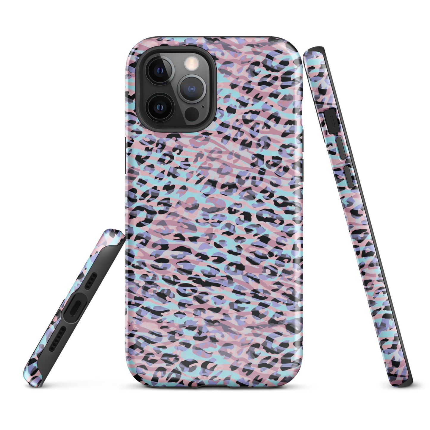 Tough Case for iPhone®- Zebra and Leopard Print Pink with Cyan