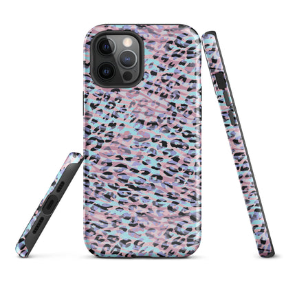 Tough Case for iPhone®- Zebra and Leopard Print Pink with Cyan