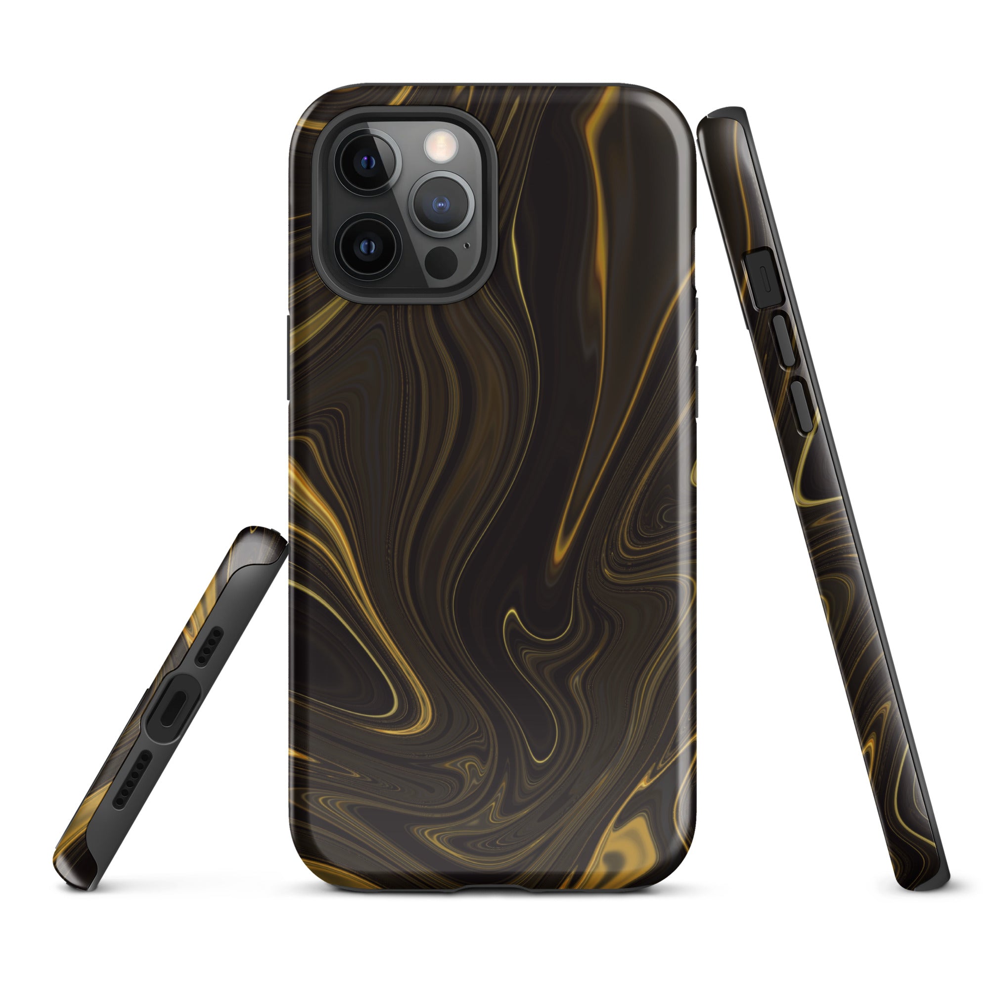 Tough Case for iPhone®- Liquid Gold Marble Black