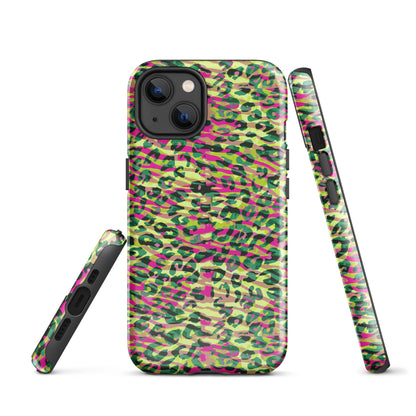 Tough Case for iPhone®-  Zebra and Leopard Print Magenta with Yellow