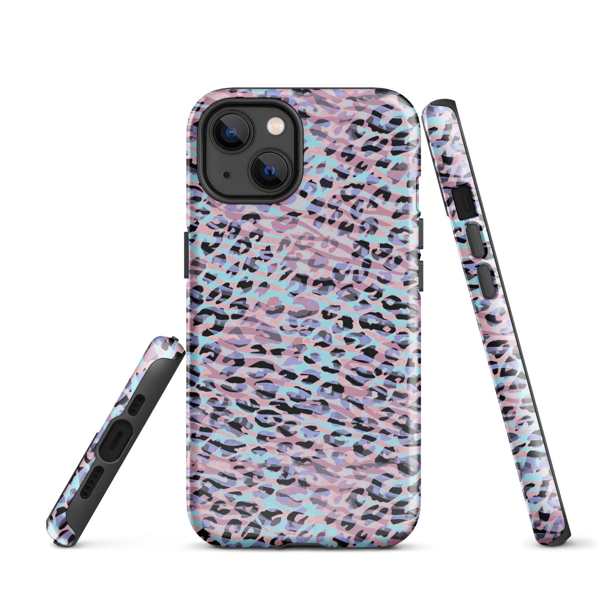 Tough Case for iPhone®- Zebra and Leopard Print Pink with Cyan