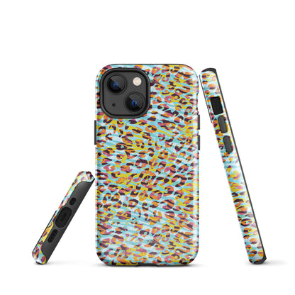 Tough Case for iPhone®- Zebra and Leopard Print Cyan with Yellow