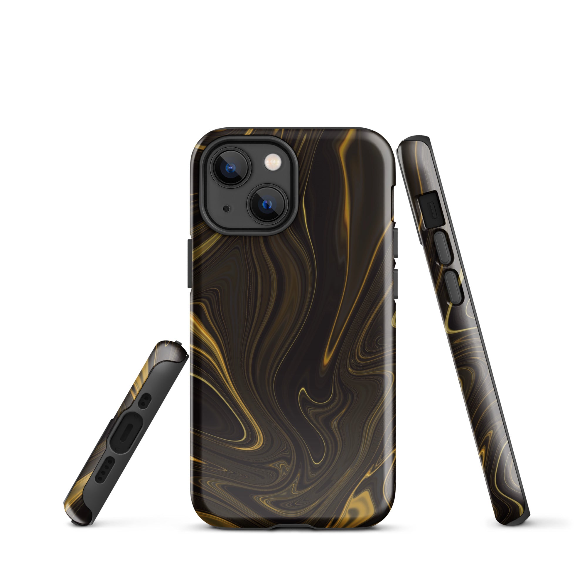 Tough Case for iPhone®- Liquid Gold Marble Black