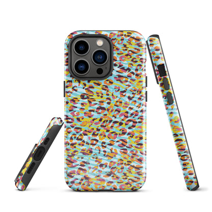 Tough Case for iPhone®- Zebra and Leopard Print Cyan with Yellow