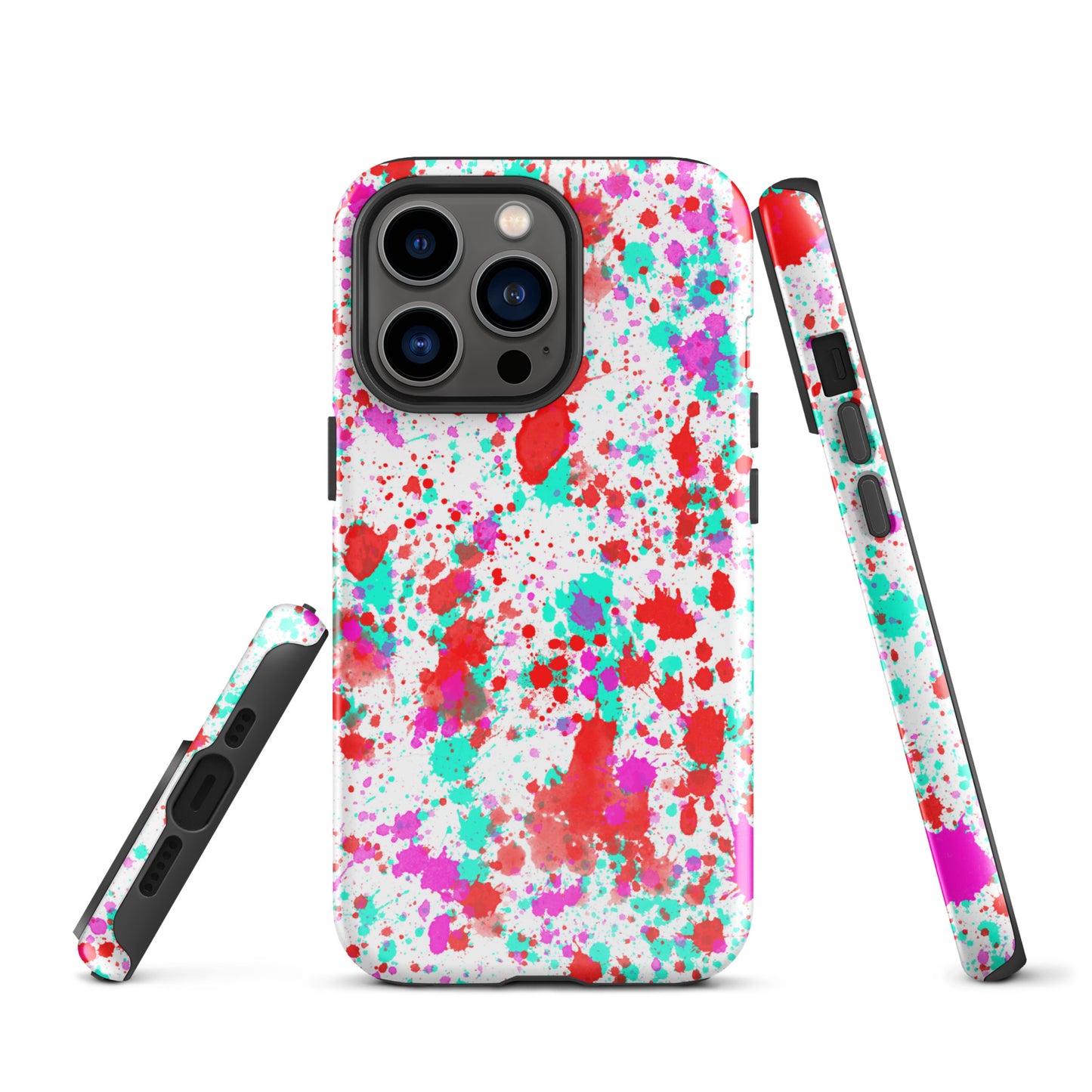 Tough Case for iPhone®- Paint Splatter Red with Cyan