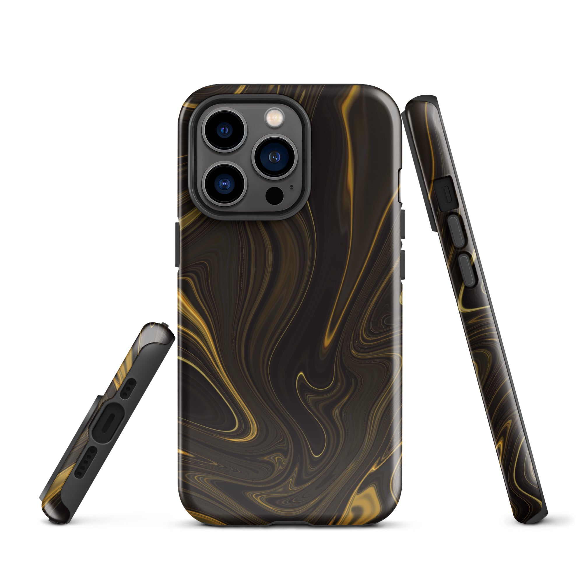 Tough Case for iPhone®- Liquid Gold Marble Black