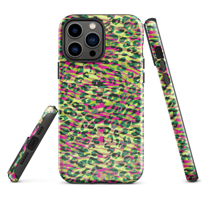 Tough Case for iPhone®-  Zebra and Leopard Print Magenta with Yellow