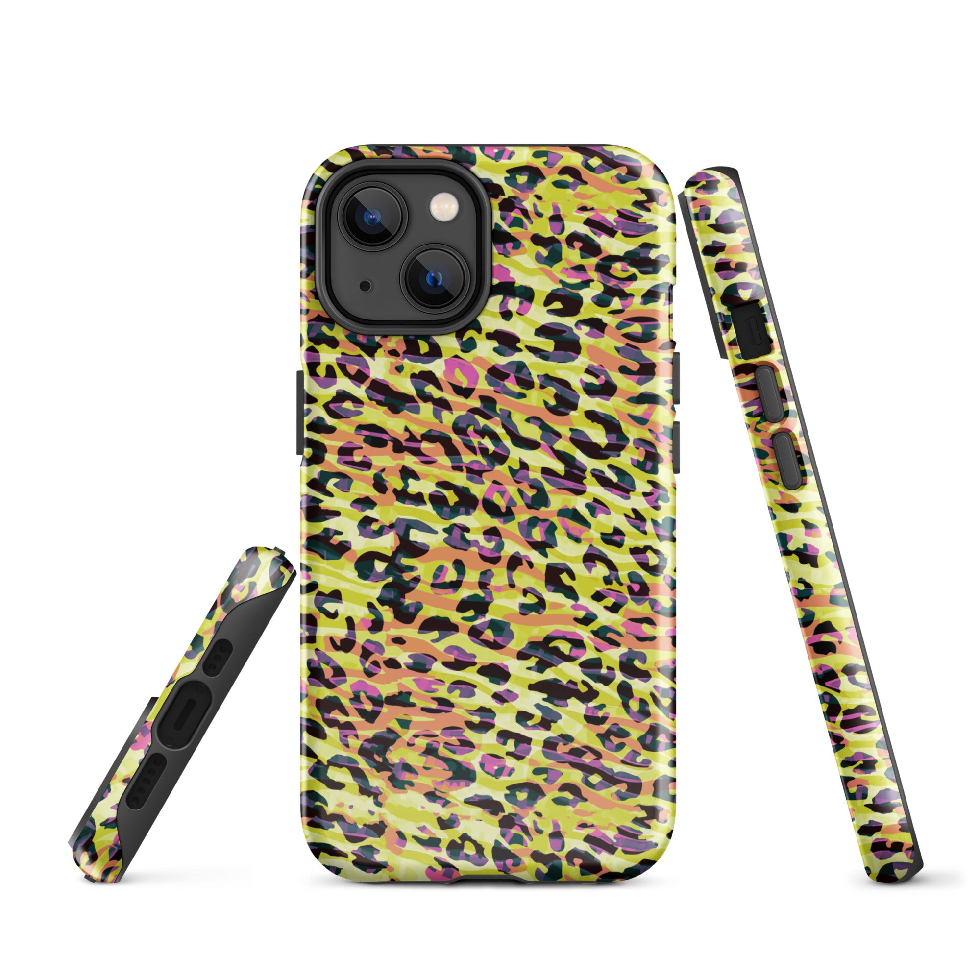 Tough Case for iPhone®- Zebra and Leopard Print Yellow with Orange