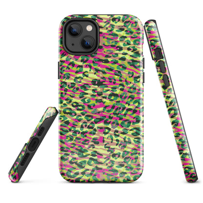 Tough Case for iPhone®-  Zebra and Leopard Print Magenta with Yellow