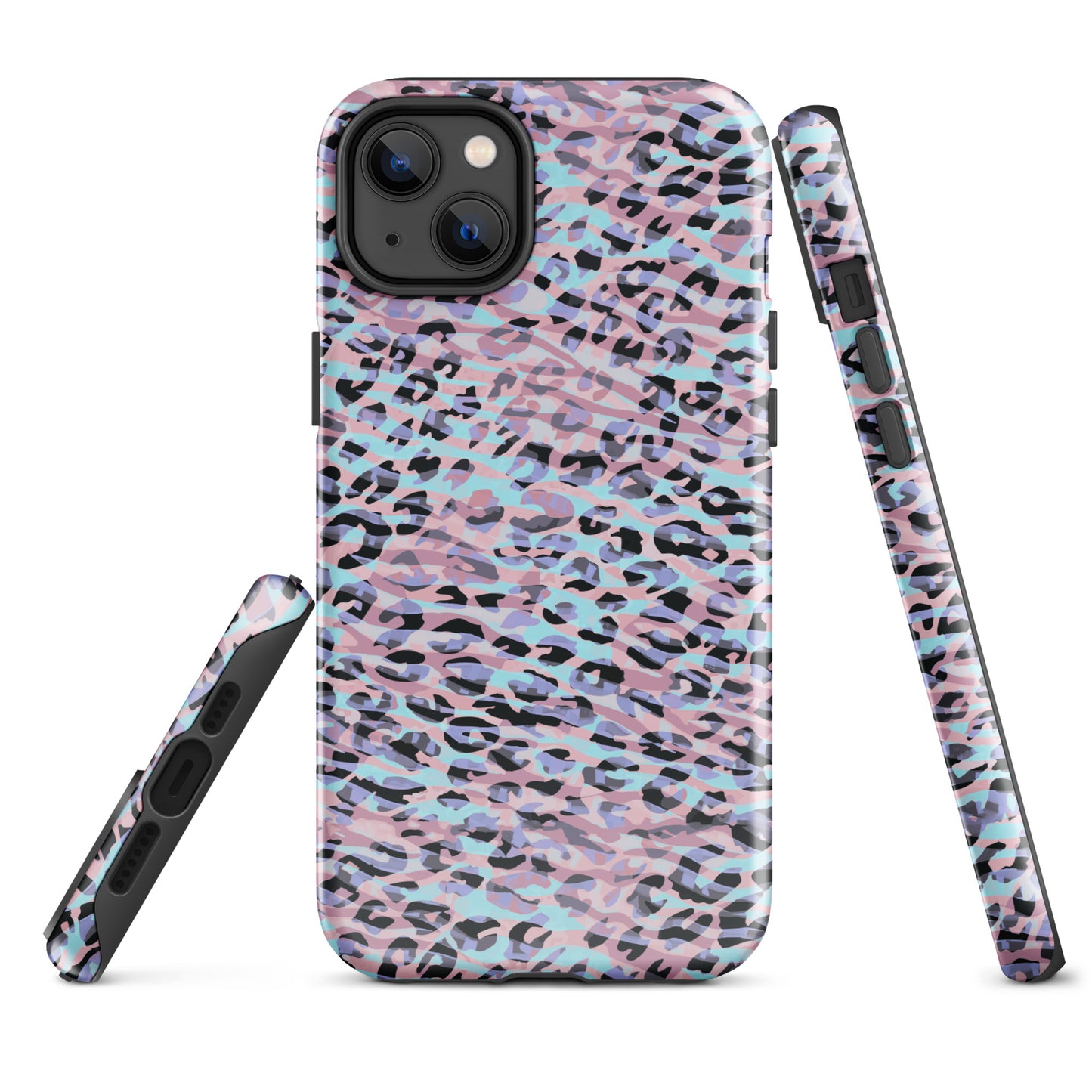 Tough Case for iPhone®- Zebra and Leopard Print Pink with Cyan