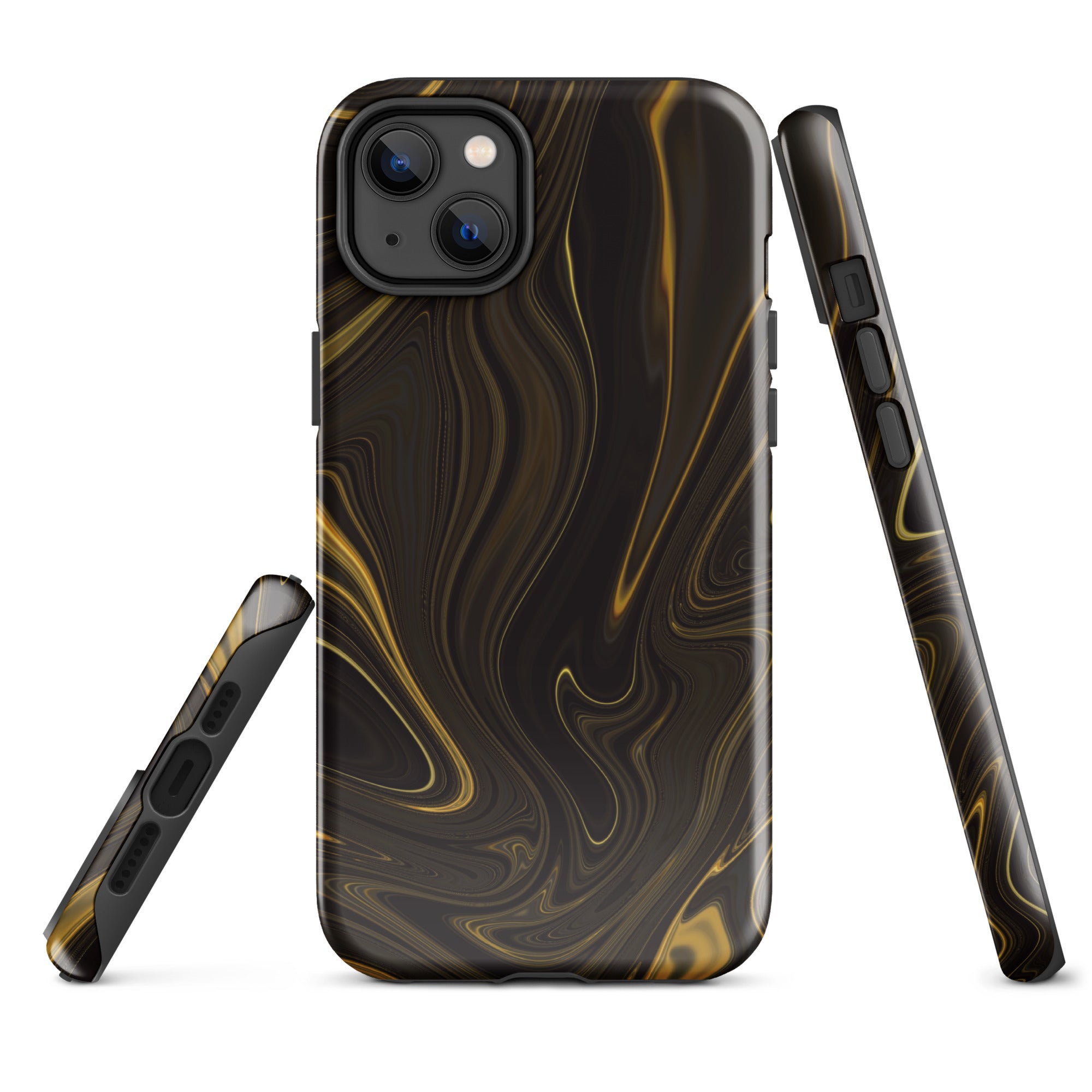 Tough Case for iPhone®- Liquid Gold Marble Black