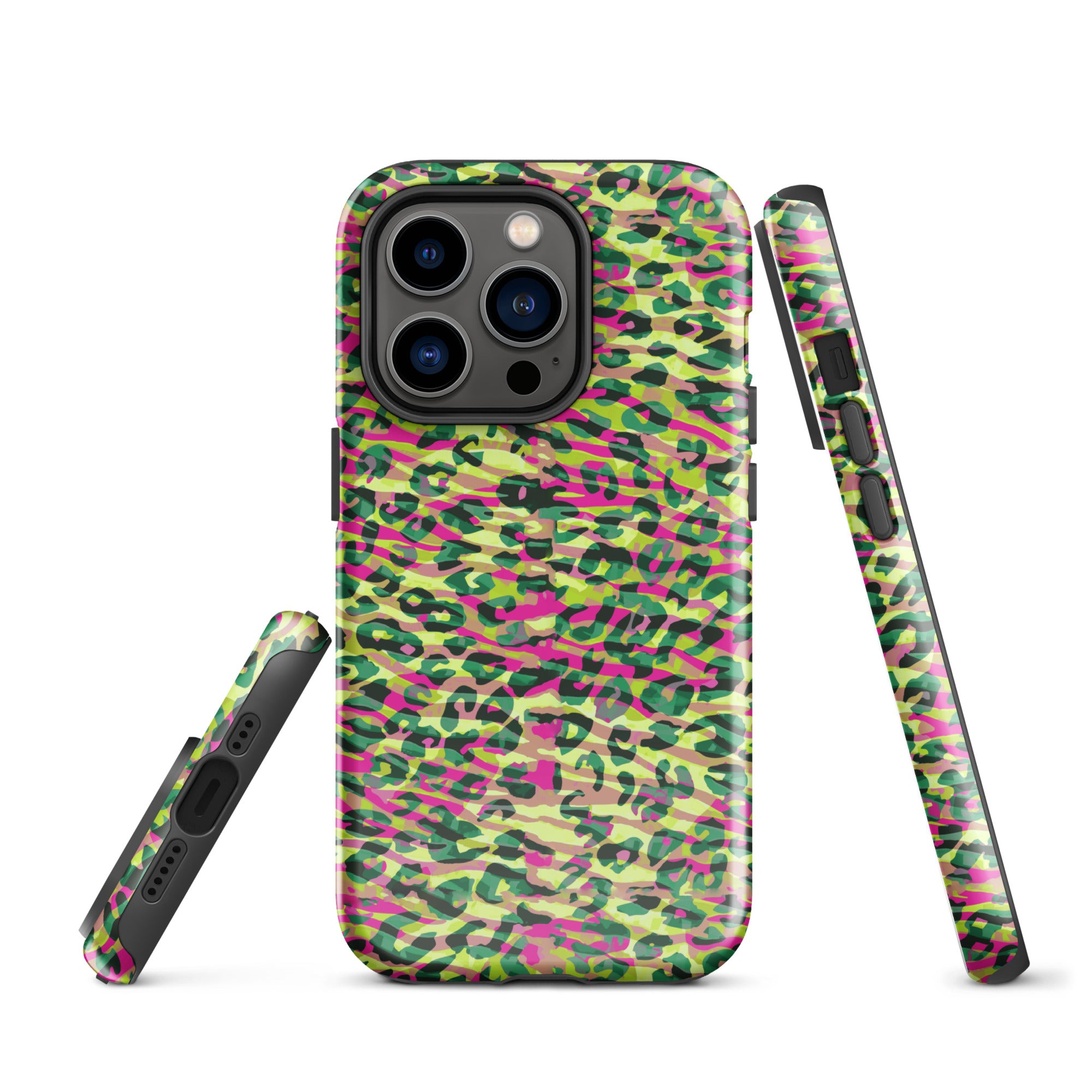 Tough Case for iPhone®-  Zebra and Leopard Print Magenta with Yellow