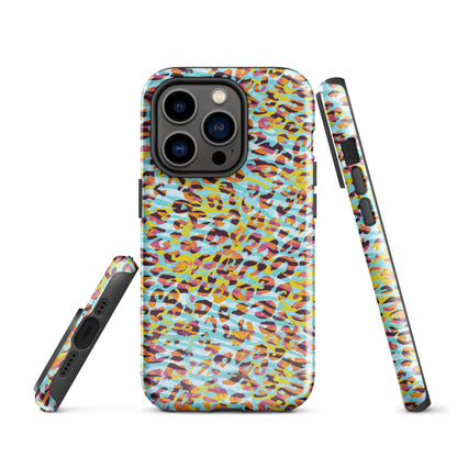Tough Case for iPhone®- Zebra and Leopard Print Cyan with Yellow