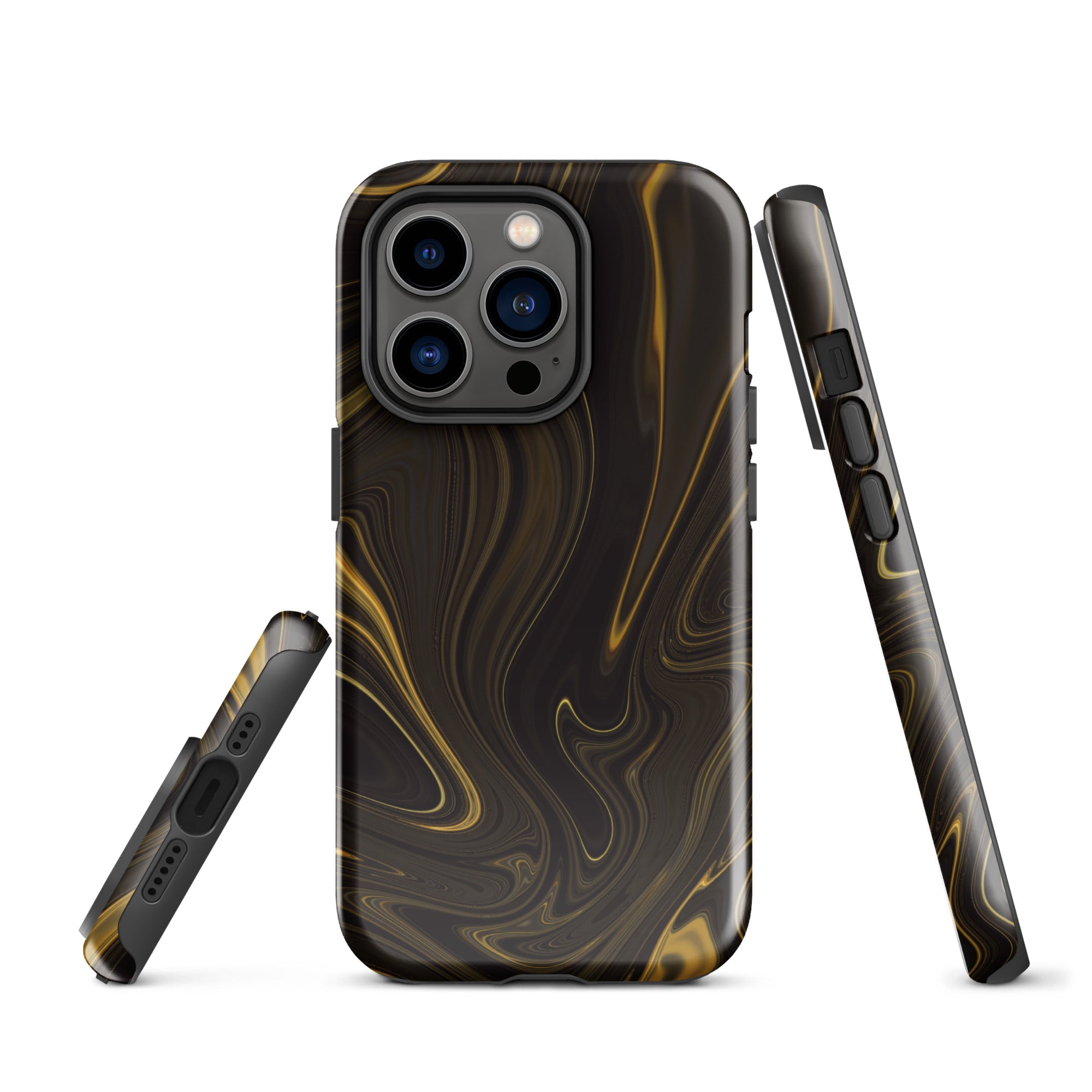 Tough Case for iPhone®- Liquid Gold Marble Black