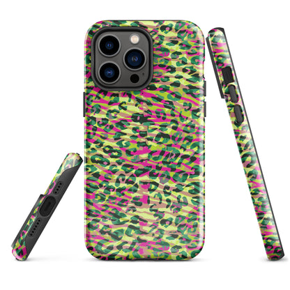 Tough Case for iPhone®-  Zebra and Leopard Print Magenta with Yellow
