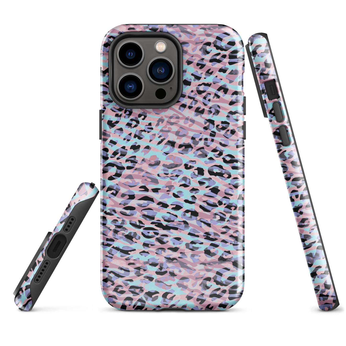 Tough Case for iPhone®- Zebra and Leopard Print Pink with Cyan