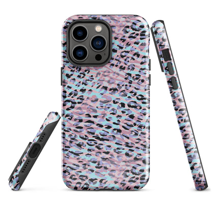Tough Case for iPhone®- Zebra and Leopard Print Pink with Cyan