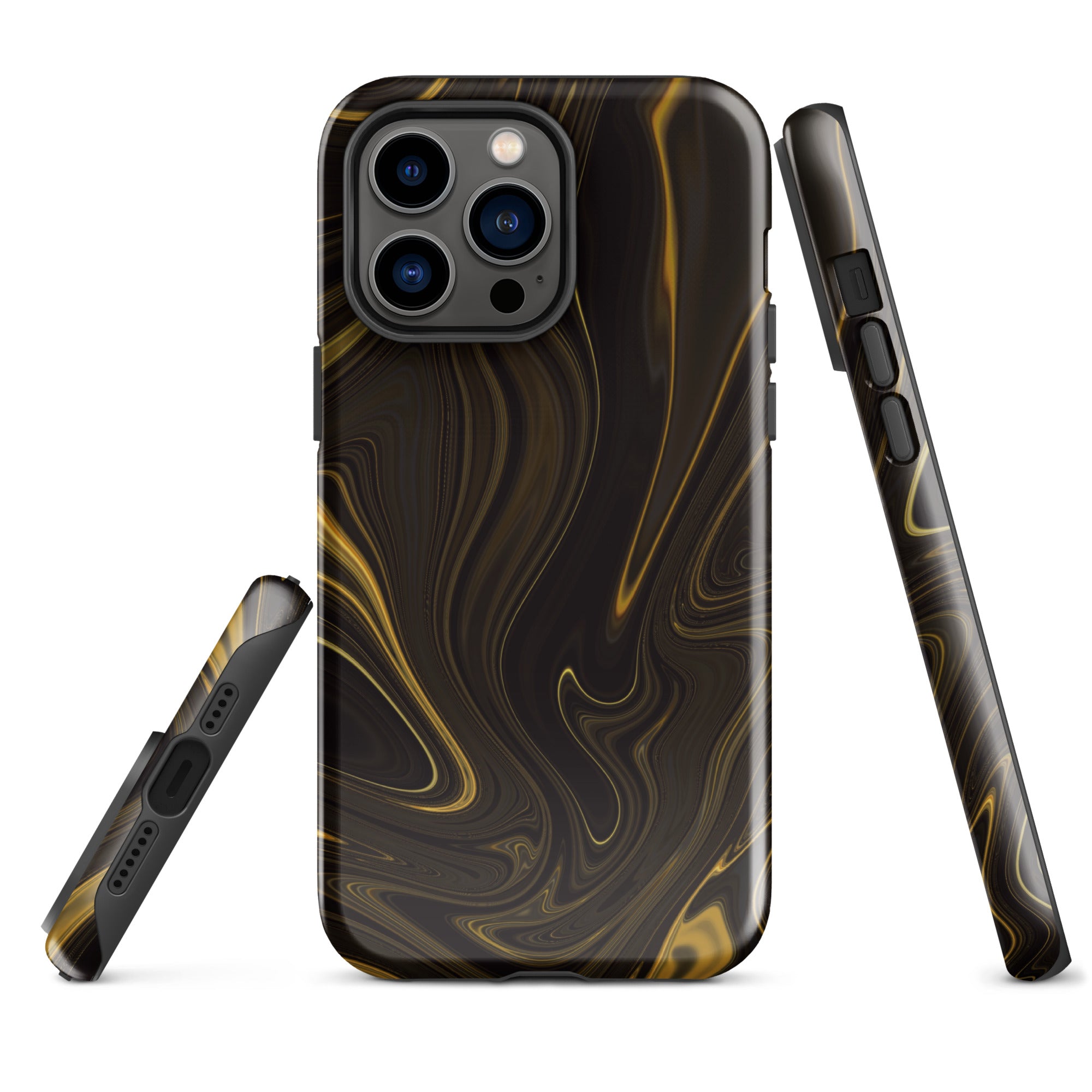 Tough Case for iPhone®- Liquid Gold Marble Black