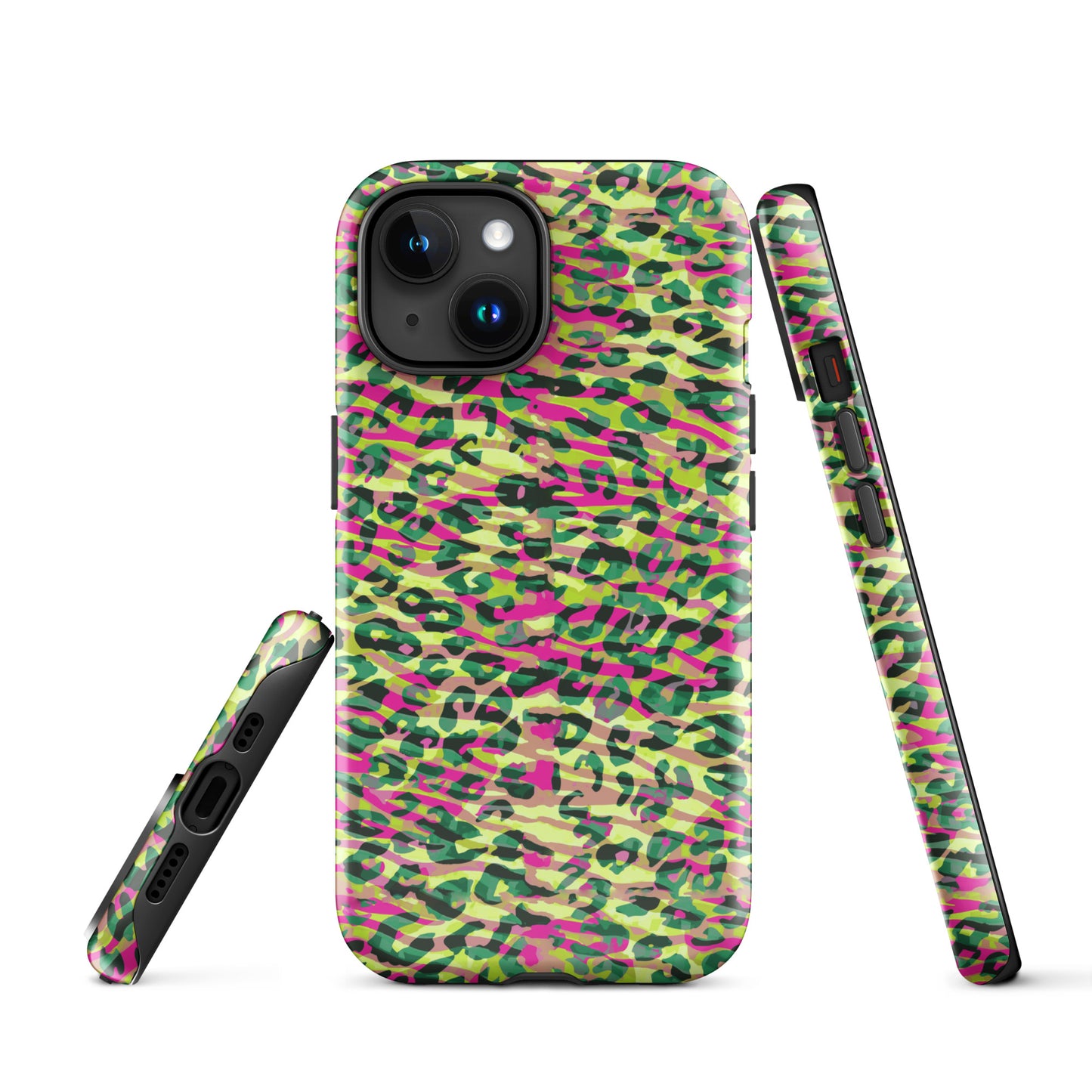 Tough Case for iPhone®-  Zebra and Leopard Print Magenta with Yellow