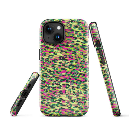 Tough Case for iPhone®-  Zebra and Leopard Print Magenta with Yellow
