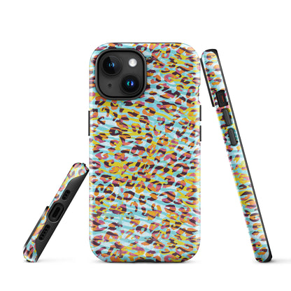 Tough Case for iPhone®- Zebra and Leopard Print Cyan with Yellow