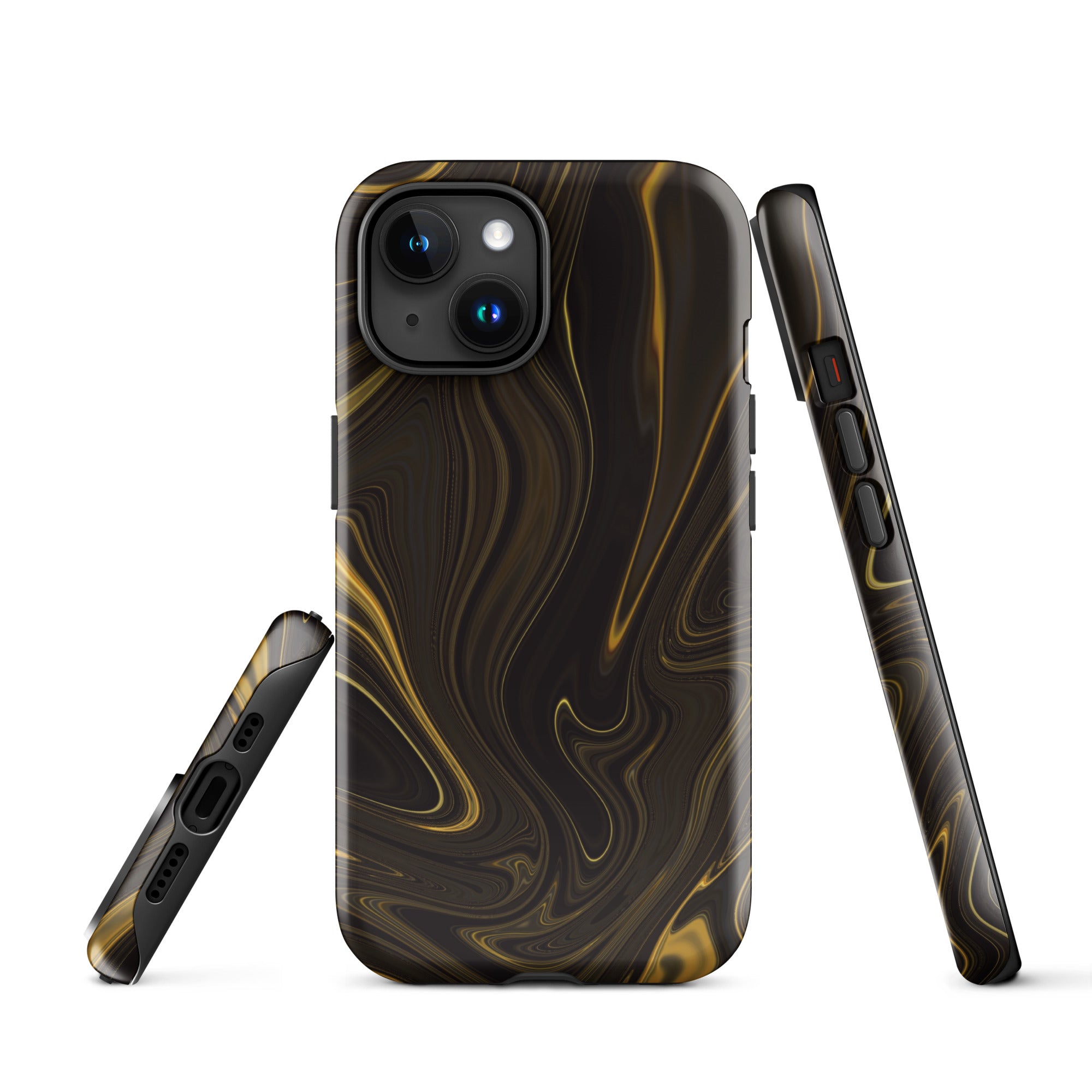 Tough Case for iPhone®- Liquid Gold Marble Black