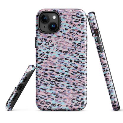 Tough Case for iPhone®- Zebra and Leopard Print Pink with Cyan