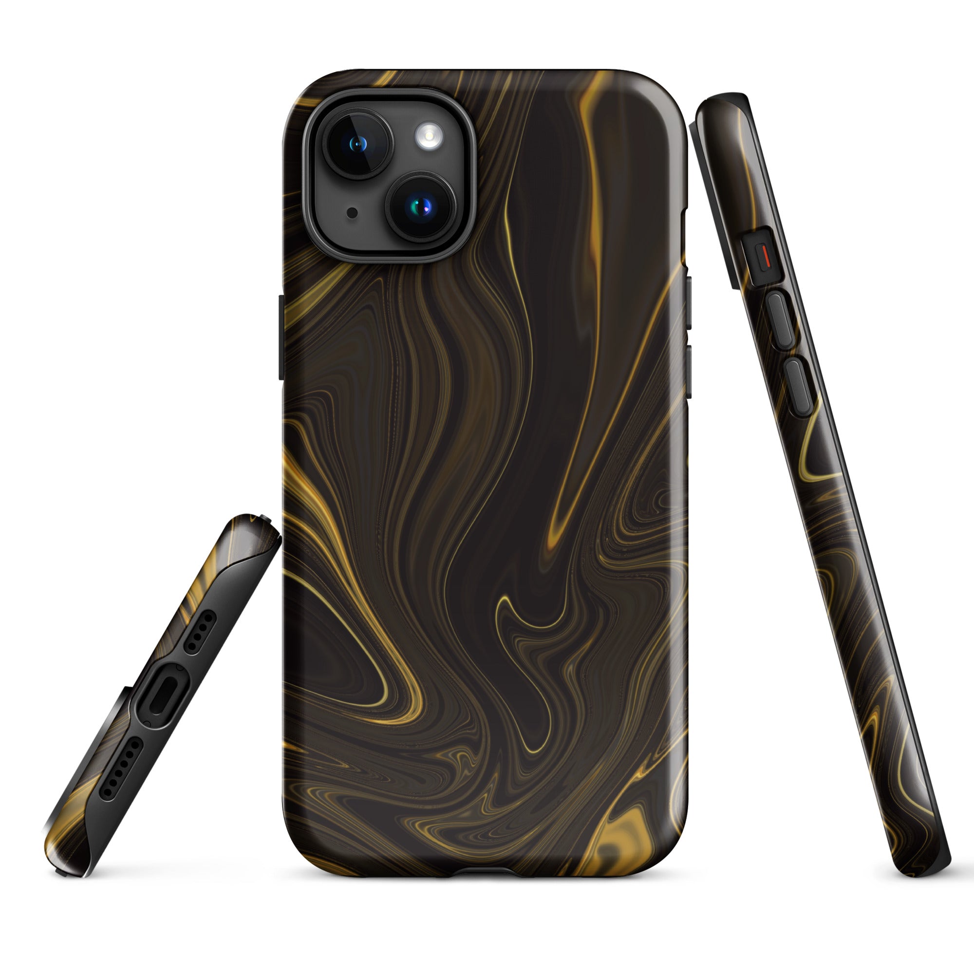 Tough Case for iPhone®- Liquid Gold Marble Black