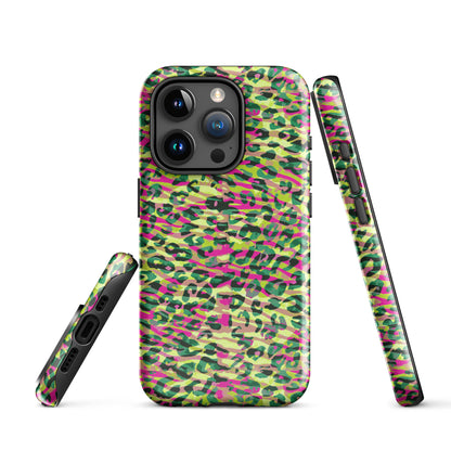 Tough Case for iPhone®-  Zebra and Leopard Print Magenta with Yellow