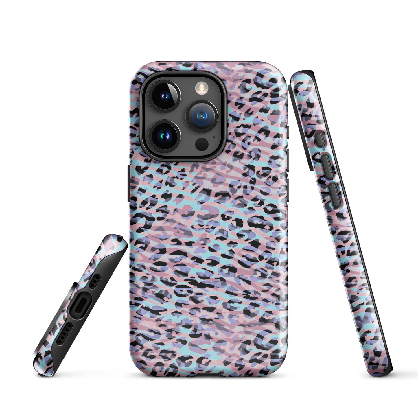 Tough Case for iPhone®- Zebra and Leopard Print Pink with Cyan