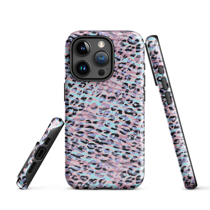 Tough Case for iPhone®- Zebra and Leopard Print Pink with Cyan