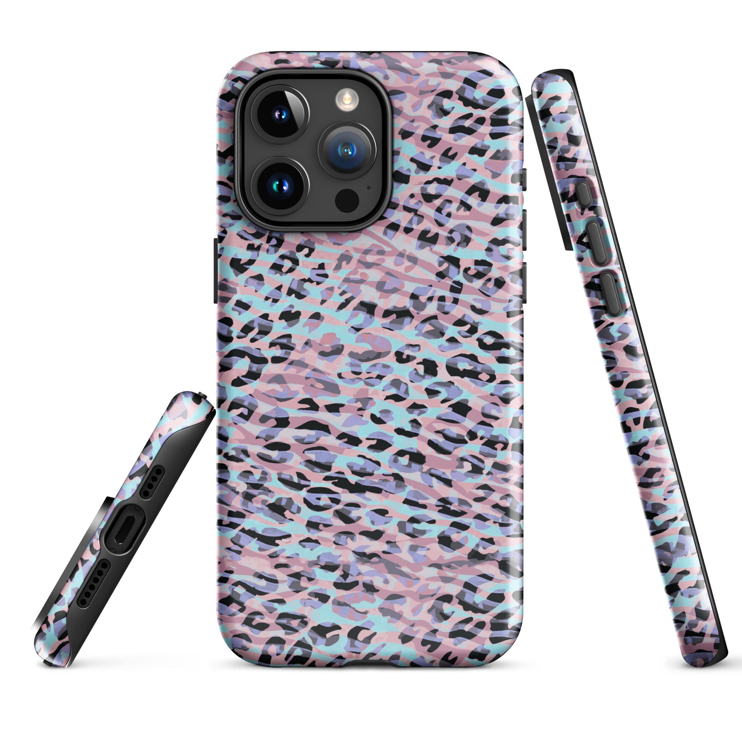 Tough Case for iPhone®- Zebra and Leopard Print Pink with Cyan