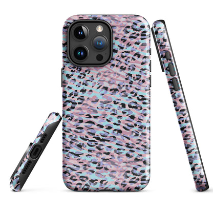 Tough Case for iPhone®- Zebra and Leopard Print Pink with Cyan