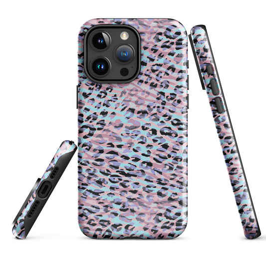 Tough Case for iPhone®- Zebra and Leopard Print Pink with Cyan
