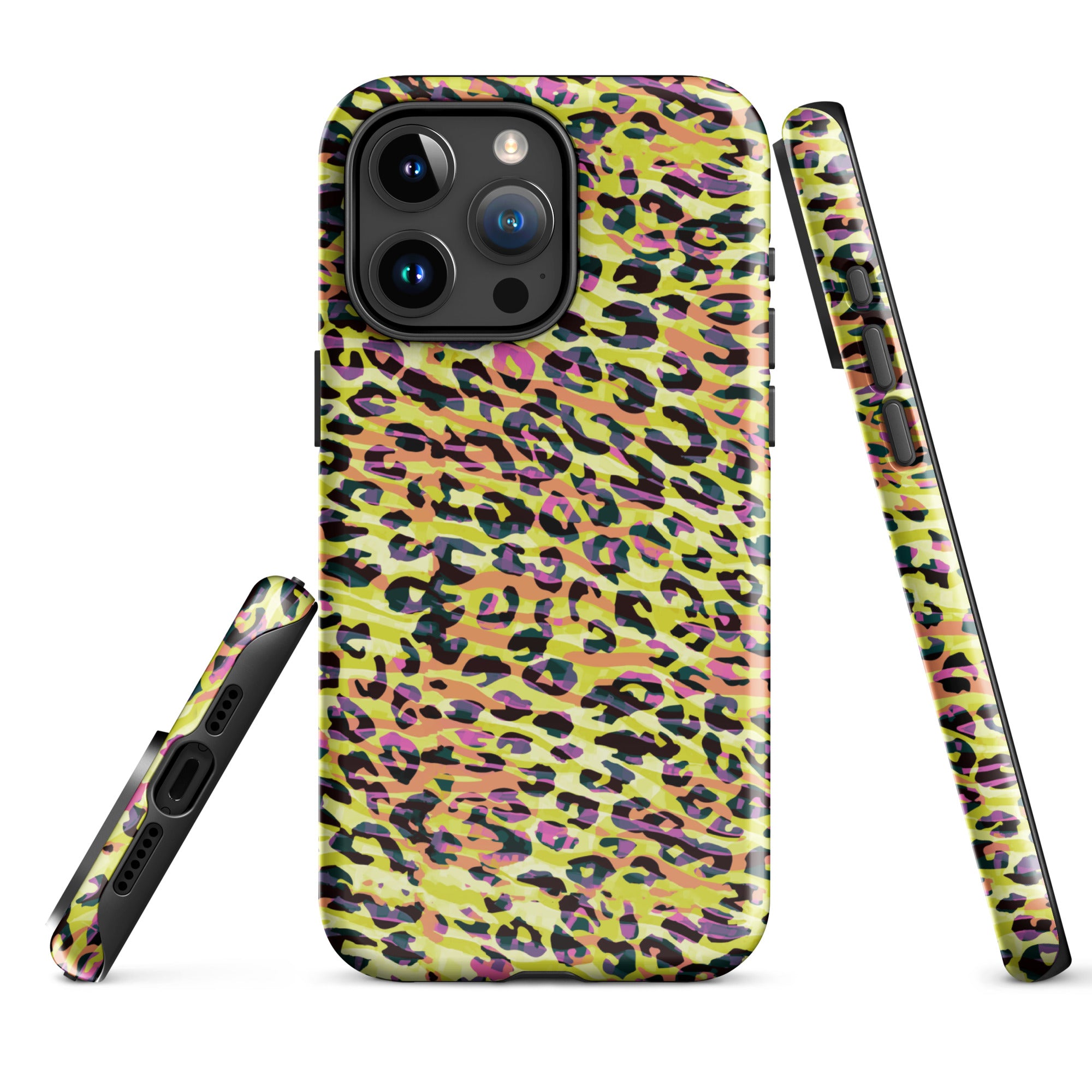 Tough Case for iPhone®- Zebra and Leopard Print Yellow with Orange