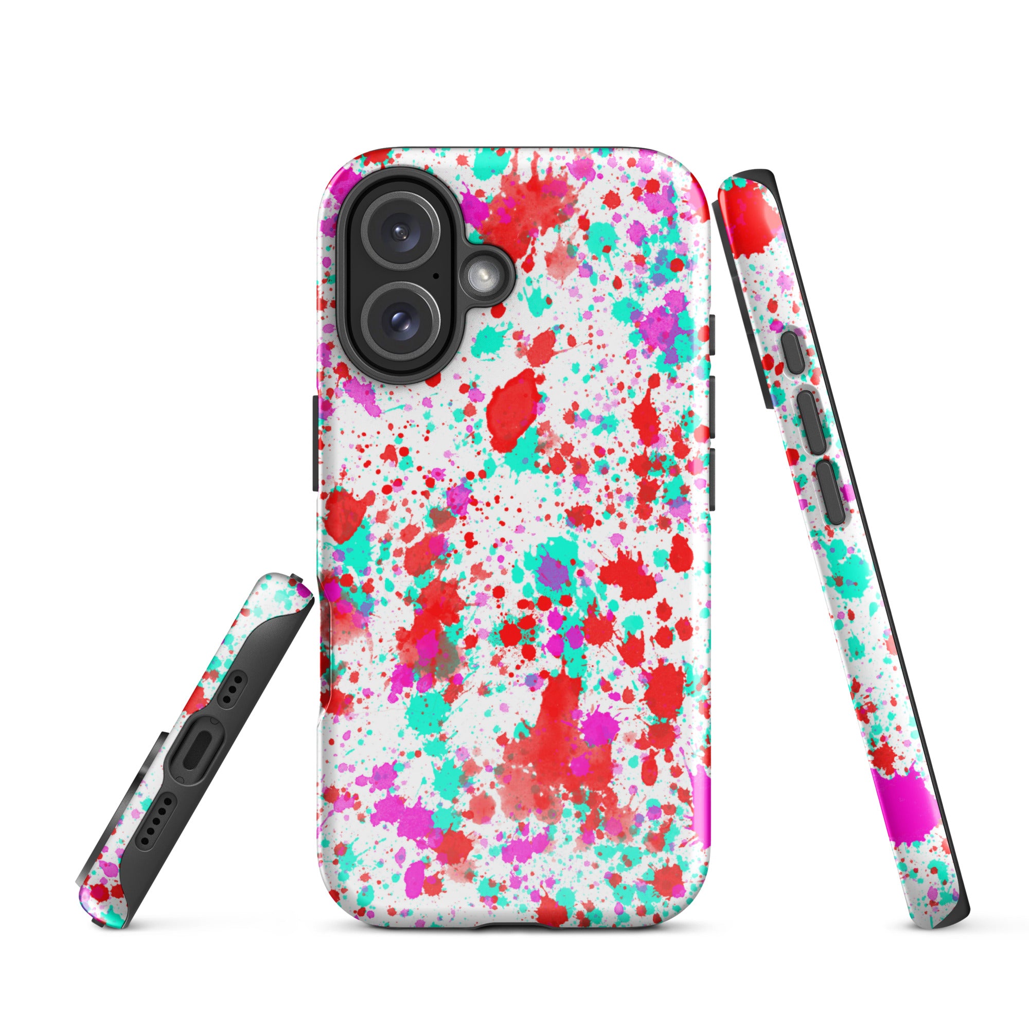 Tough Case for iPhone®- Paint Splatter Red with Cyan