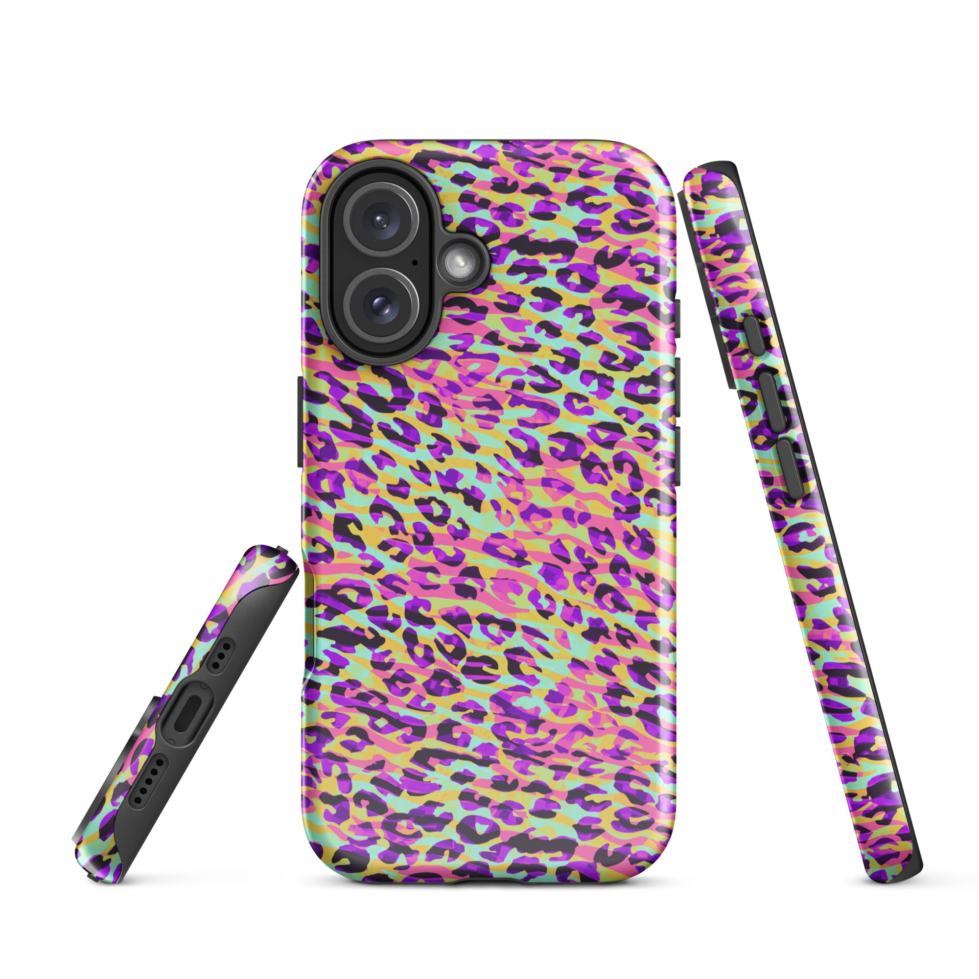 Tough Case for iPhone®- Zebra and Leopard Print Pink with Yellow