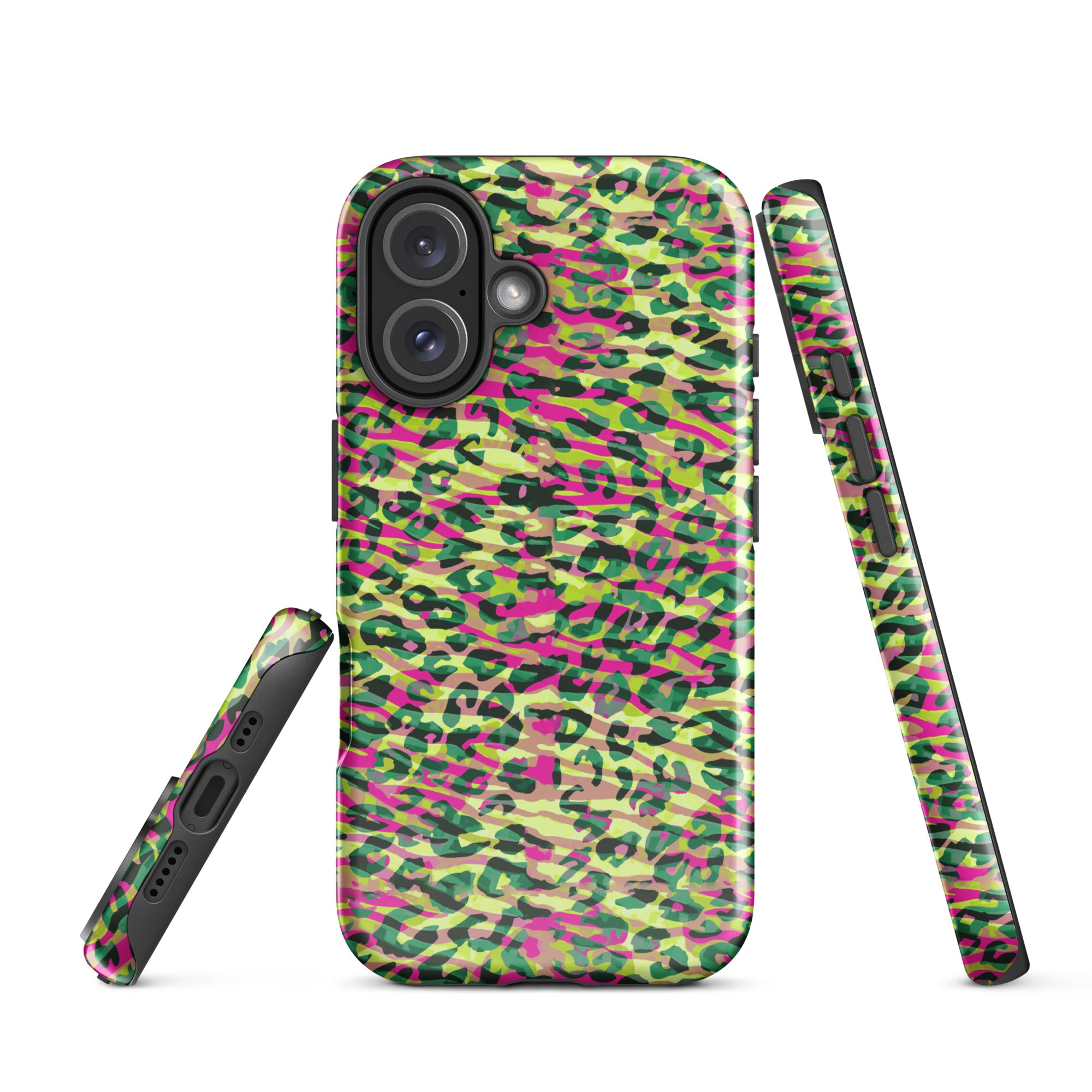 Tough Case for iPhone®-  Zebra and Leopard Print Magenta with Yellow