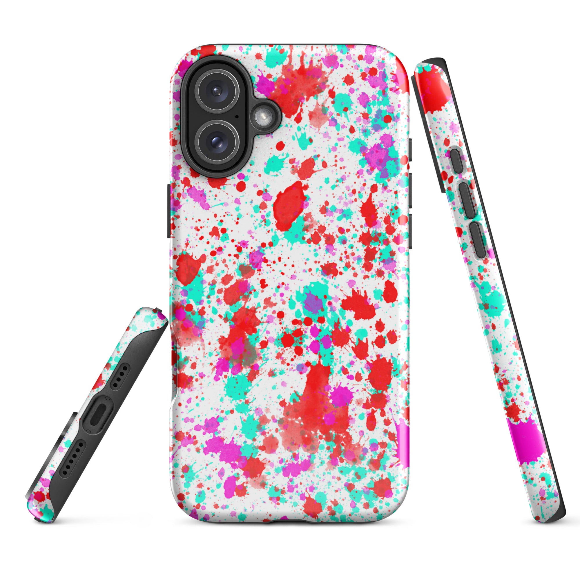 Tough Case for iPhone®- Paint Splatter Red with Cyan