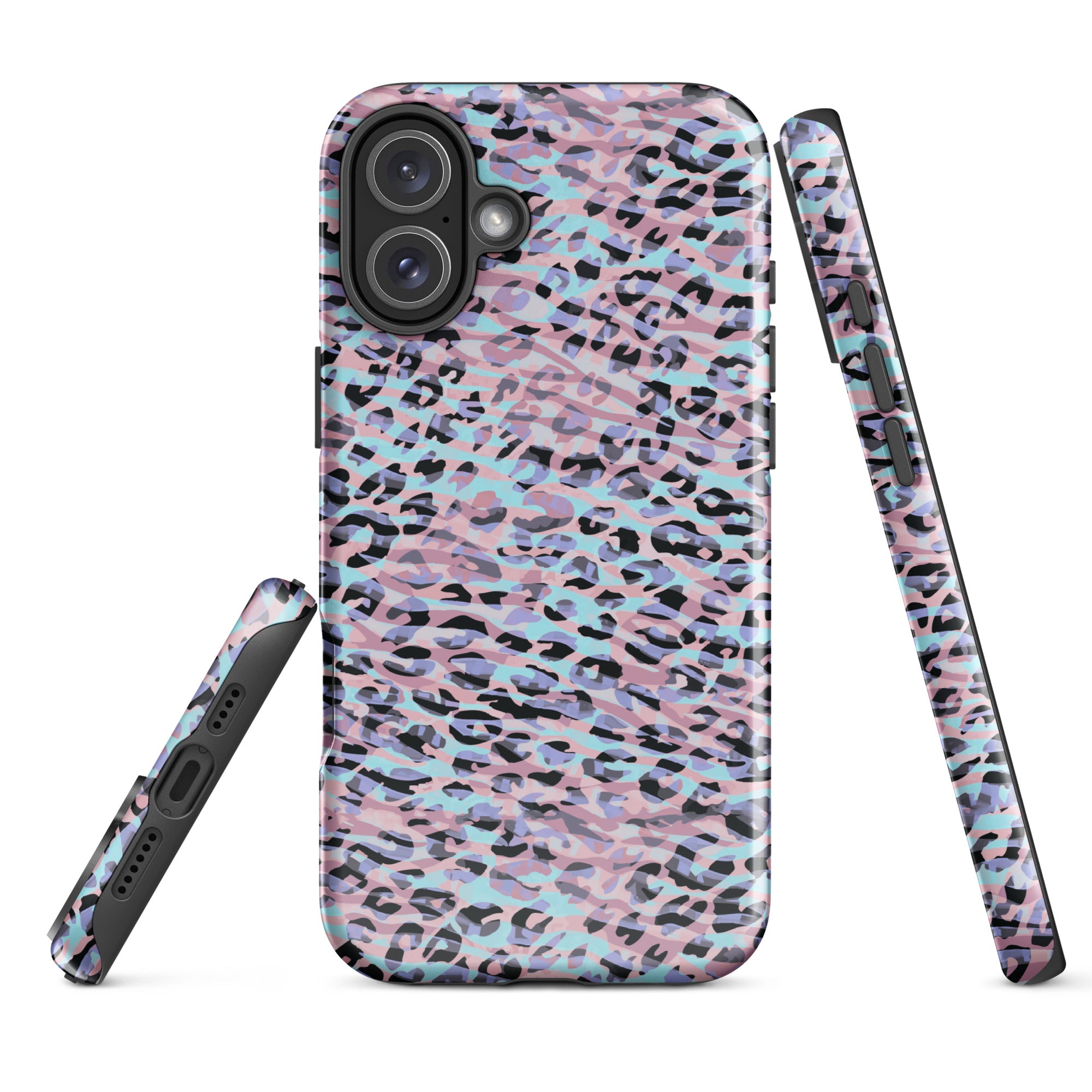 Tough Case for iPhone®- Zebra and Leopard Print Pink with Cyan