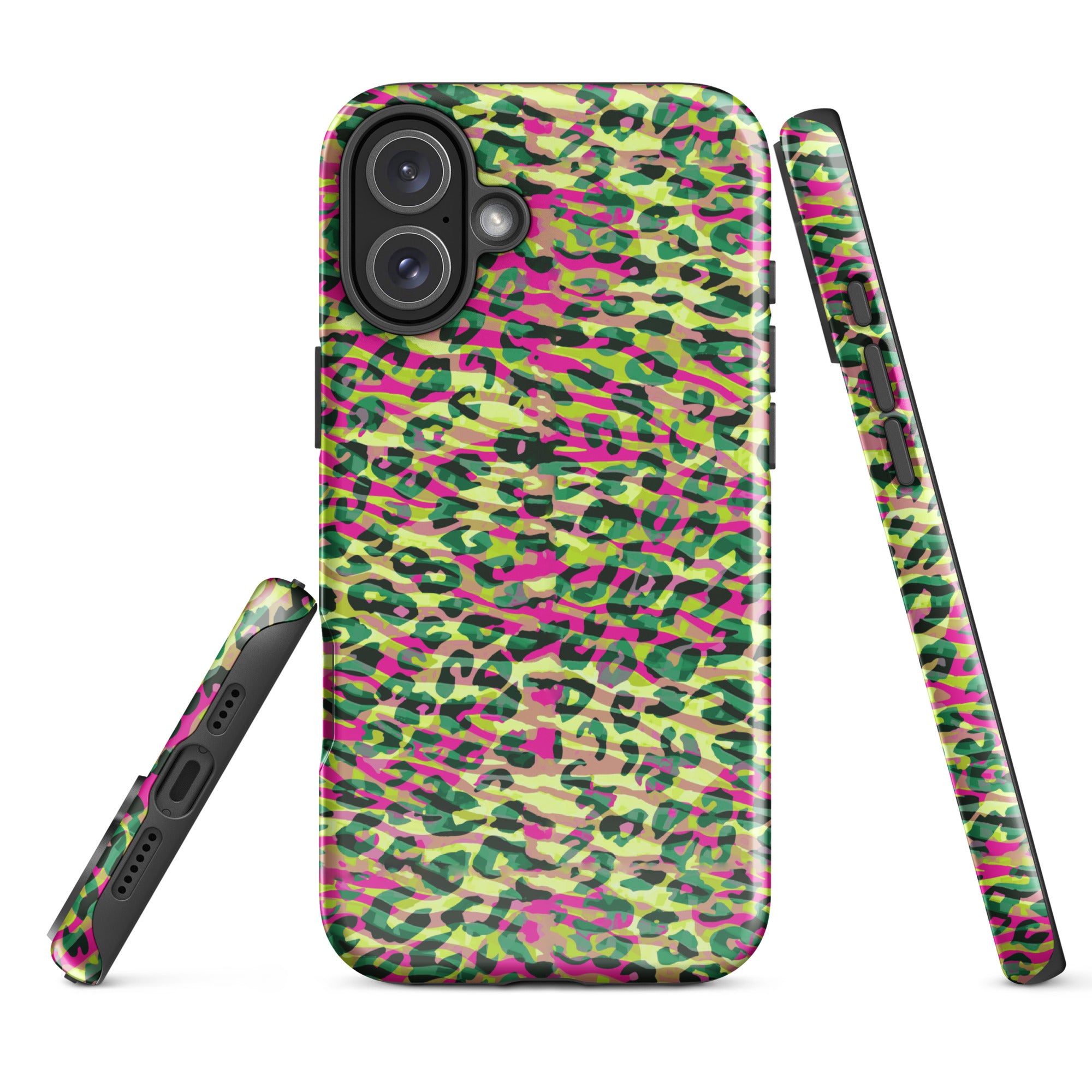 Tough Case for iPhone®-  Zebra and Leopard Print Magenta with Yellow