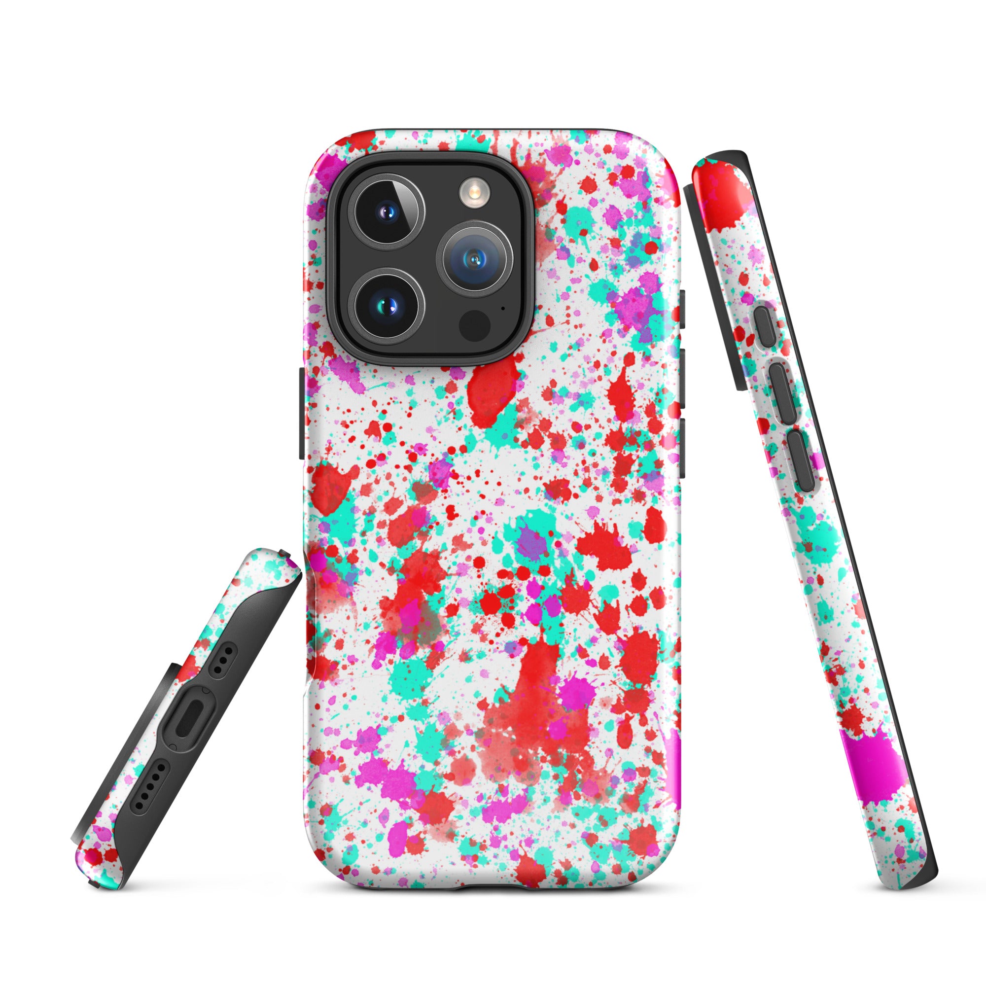 Tough Case for iPhone®- Paint Splatter Red with Cyan