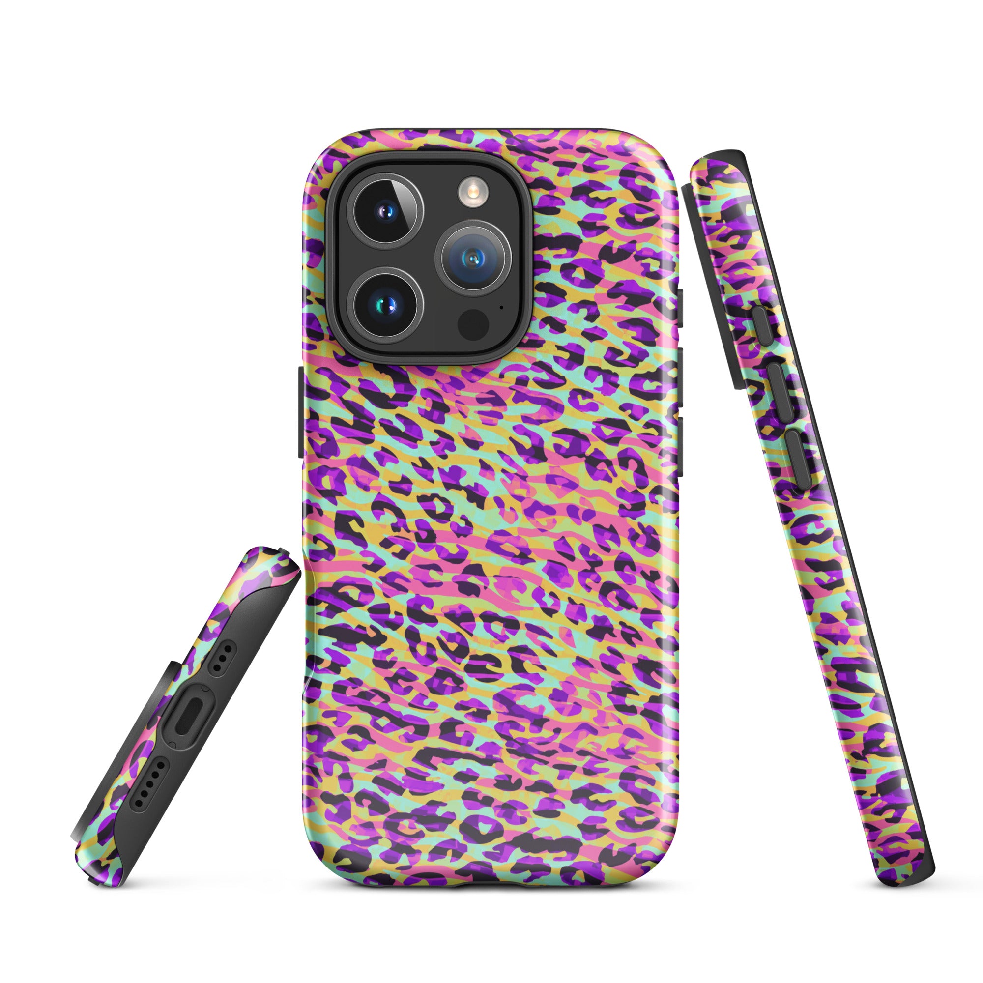 Tough Case for iPhone®- Zebra and Leopard Print Pink with Yellow