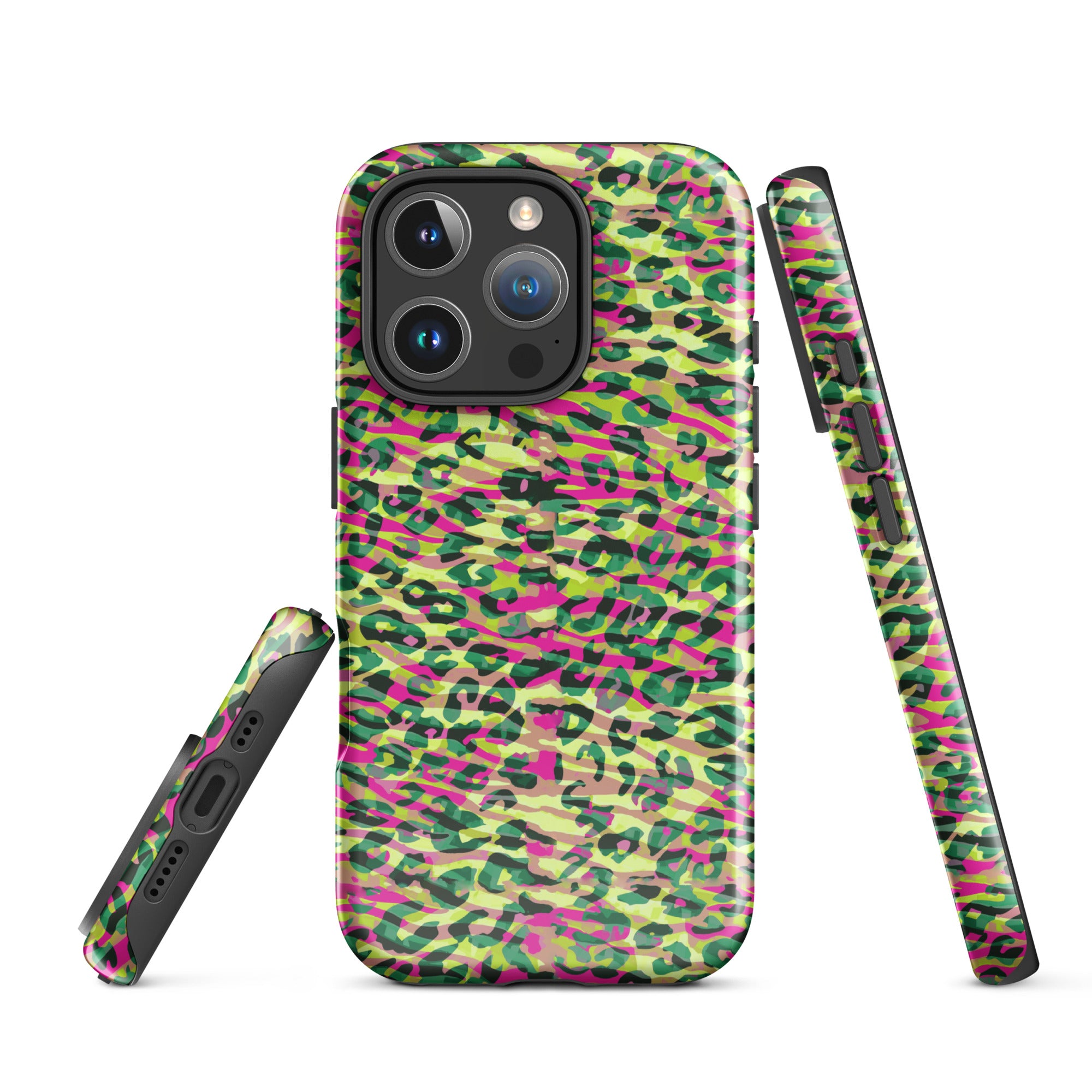 Tough Case for iPhone®-  Zebra and Leopard Print Magenta with Yellow